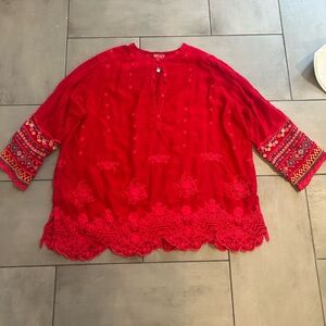 Johnny Was Red Mikones Tunic in Passion Fruit